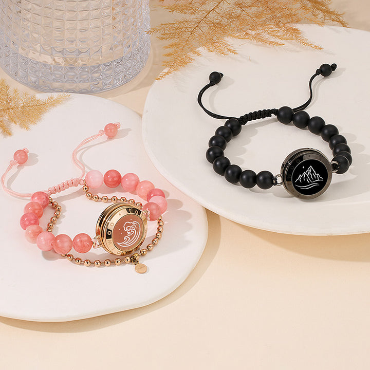 Mountain&Sea Touch Bracelets with Beaded Black Agate and Pink Persian Jade