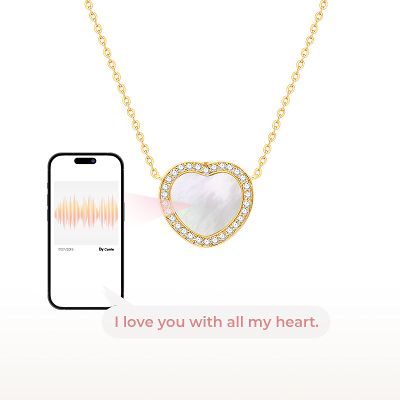 totwoo MEMORY Collar Smart Heart (Plata chapada en oro de 18 quilates y nácar)