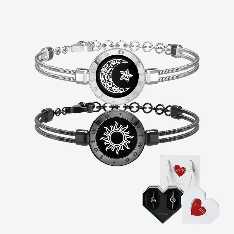 [White Heart Gift Capaging] Bracelets Sun & Moon Touch مع سلسلة ثعبان (أسود+فضية)