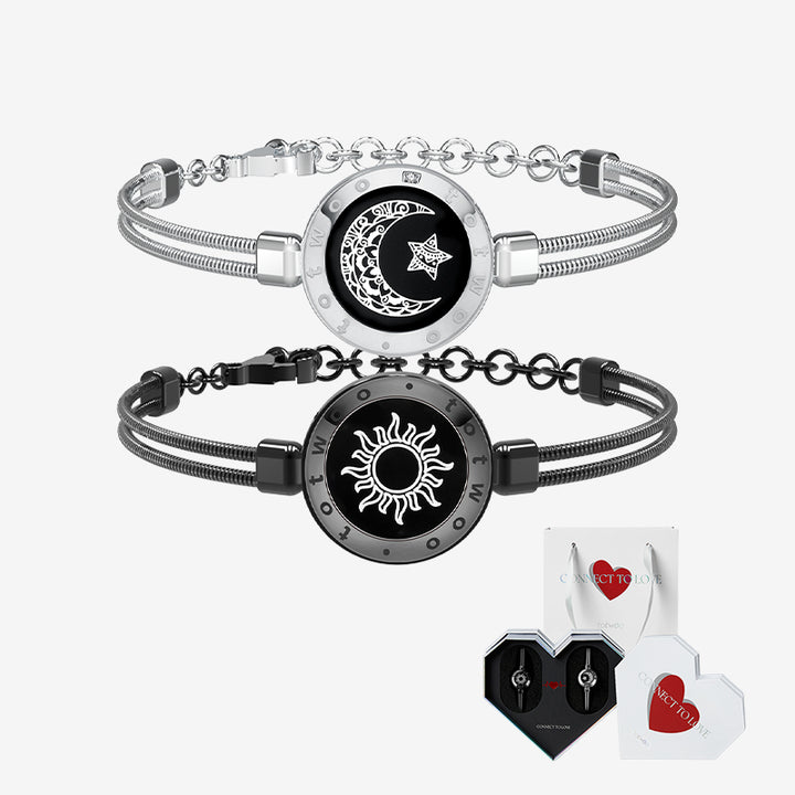 [Emballage cadeau de coeur blanc] Bracelets du soleil et de la lune avec chaîne de serpents (noir + argent)