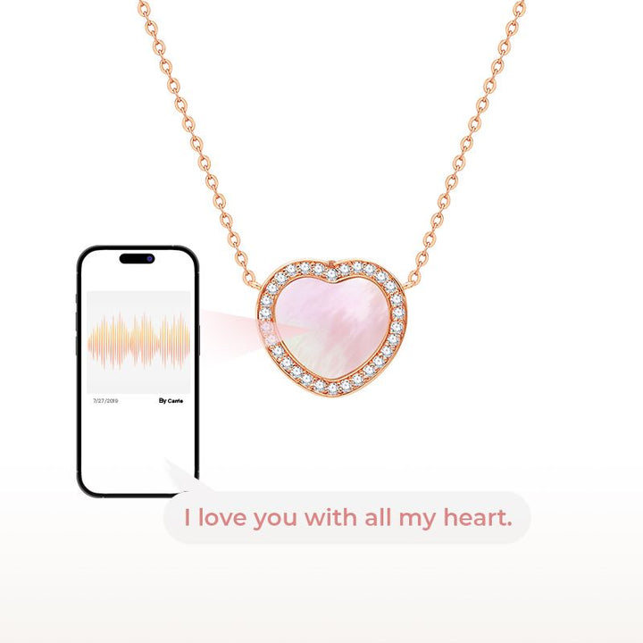 قلادة توتو ميموري الذكية على شكل قلب (مطلية بالذهب الوردي عيار 18 قيراطًا وصدف اللؤلؤ)