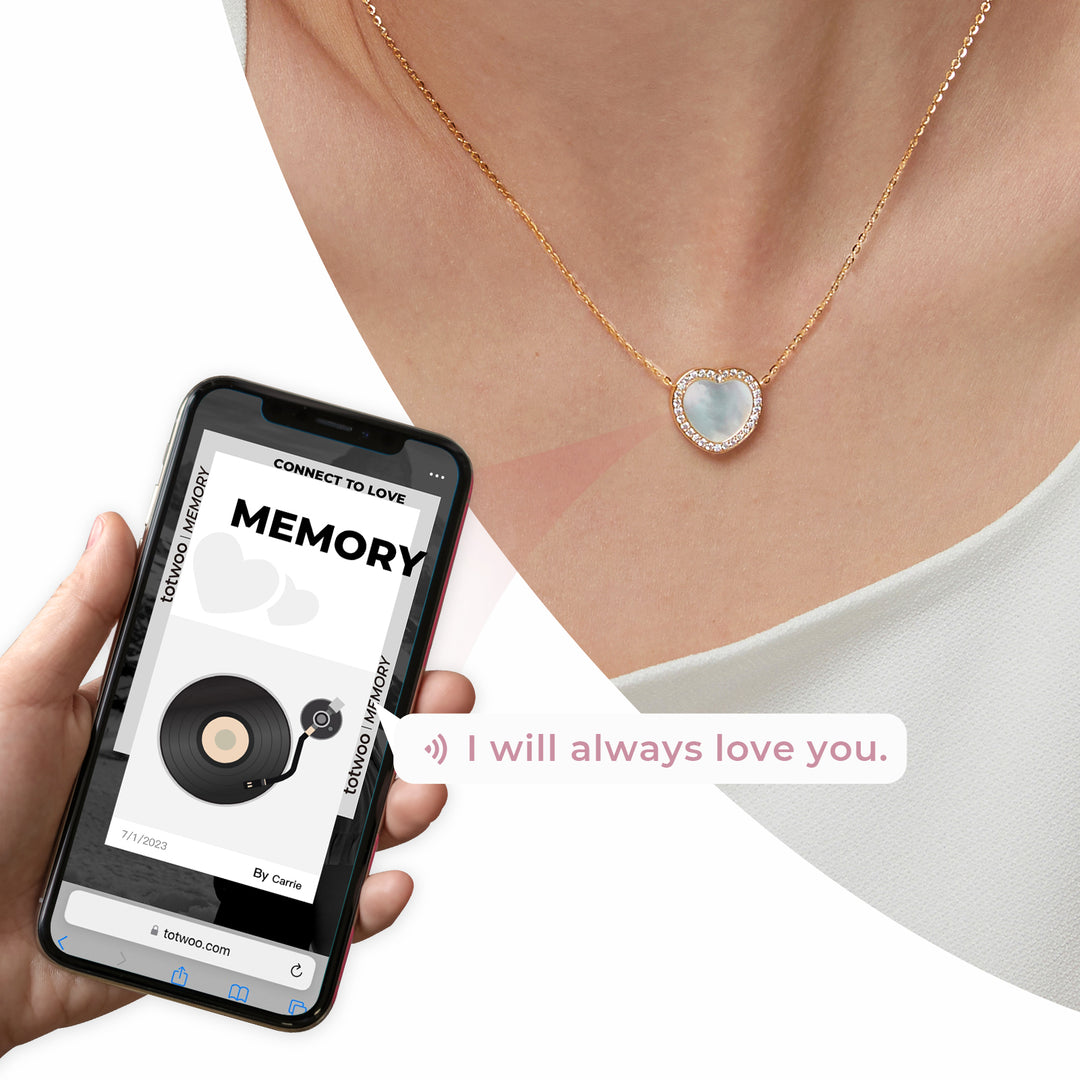 totwoo Memory Digital Locket Necklace (18K Gold Plated Silver & Mother