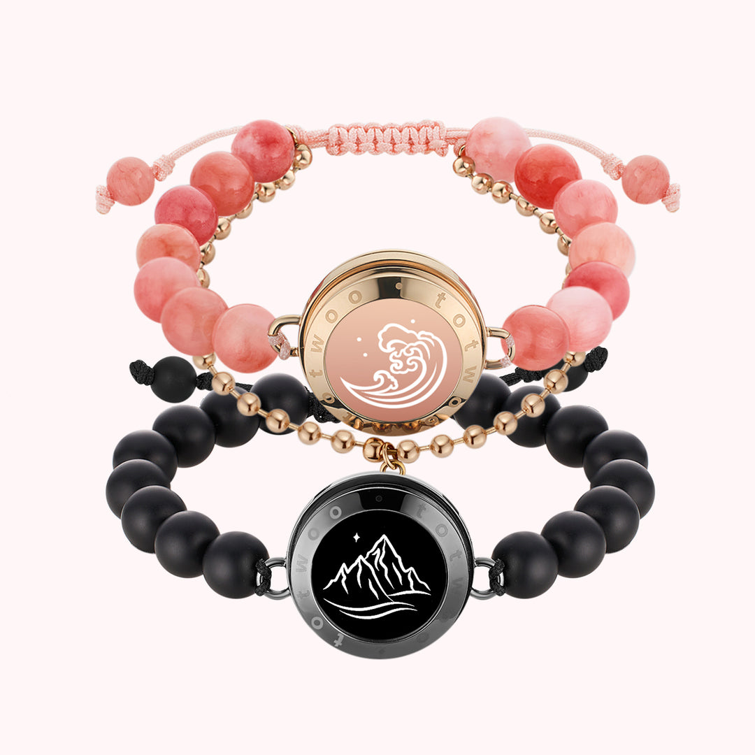 Mountain&Sea Touch Armbänder mit Perlen aus schwarzem Achat und rosa persischer Jade