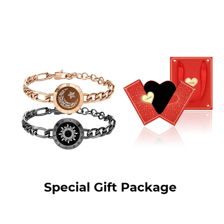 [GESCHENKPAKET] Sun&Moon Touch-Armbänder mit Figaro-Kette (Schwarz + Roségold)