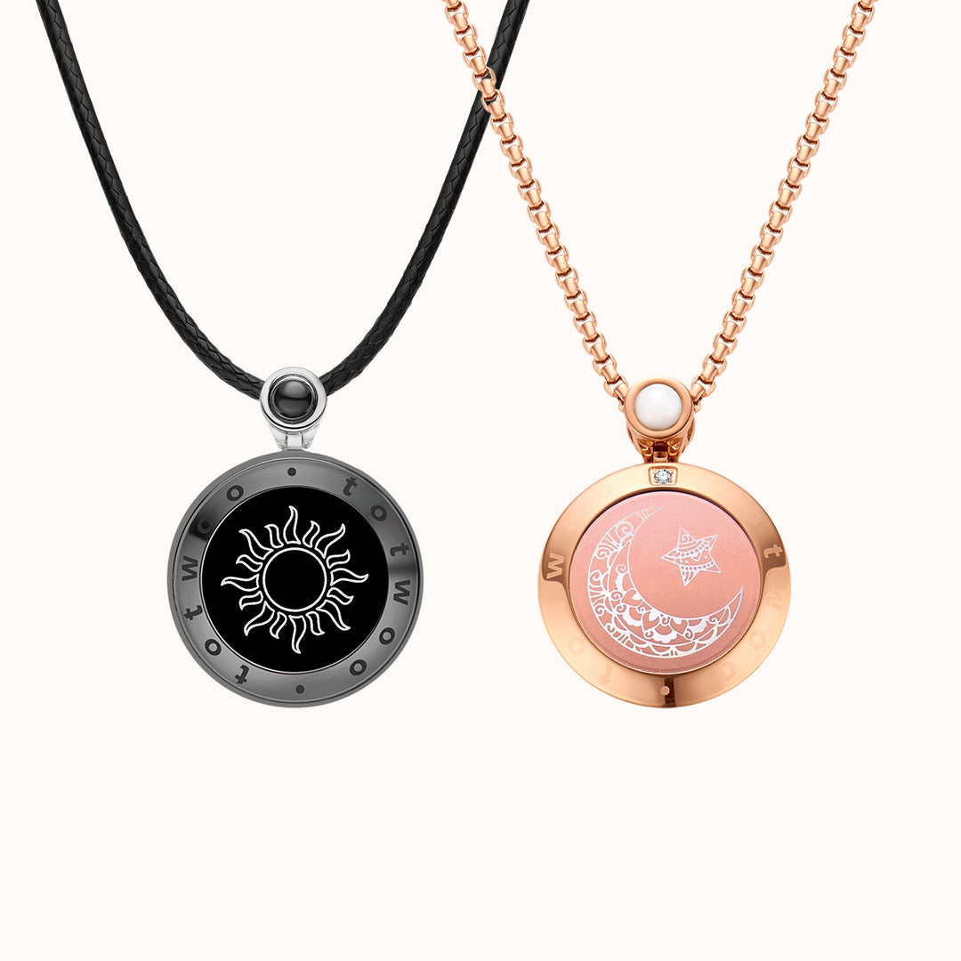 Collane Sun & Moon Touch con agata (sole nero+luna oro rosa)