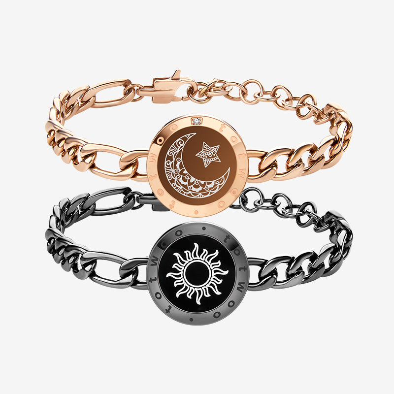 Sun&Moon Touch Bracelets with Figaro Chain(Black+Rose Gold) – totwoo