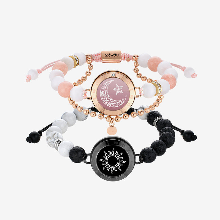 Sun & Moon Touch Bracelets with Phantasmal Beads (Black+Rose Gold)