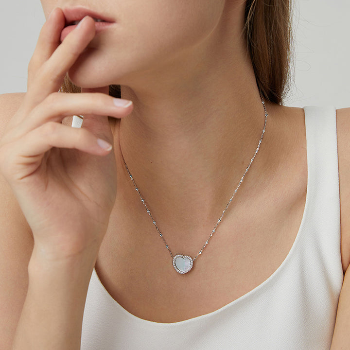 Totwoo Memory Necklace with Spacer Bead Chain(18K White Gold Plated Silver & Mother of Pearl)