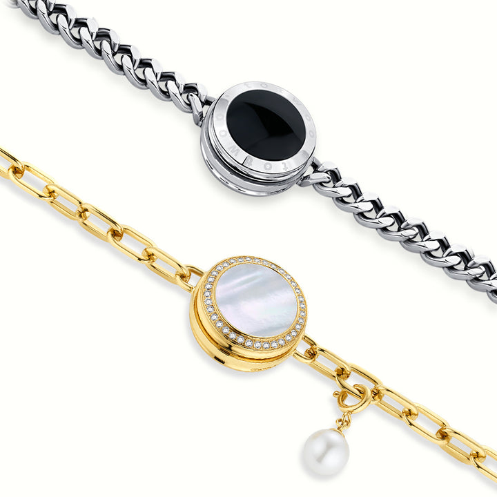 Soulmate 2.0 Touch-Armband-Set (silberne kubanische Kette + goldene Figaro-Kette)