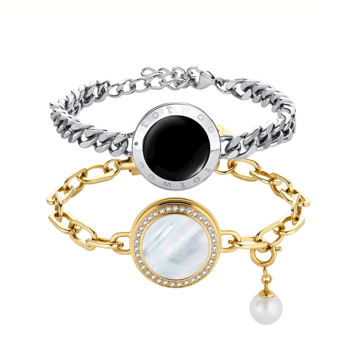 Soulmate 2.0 Touch-Armband-Set (silberne kubanische Kette + goldene Figaro-Kette)