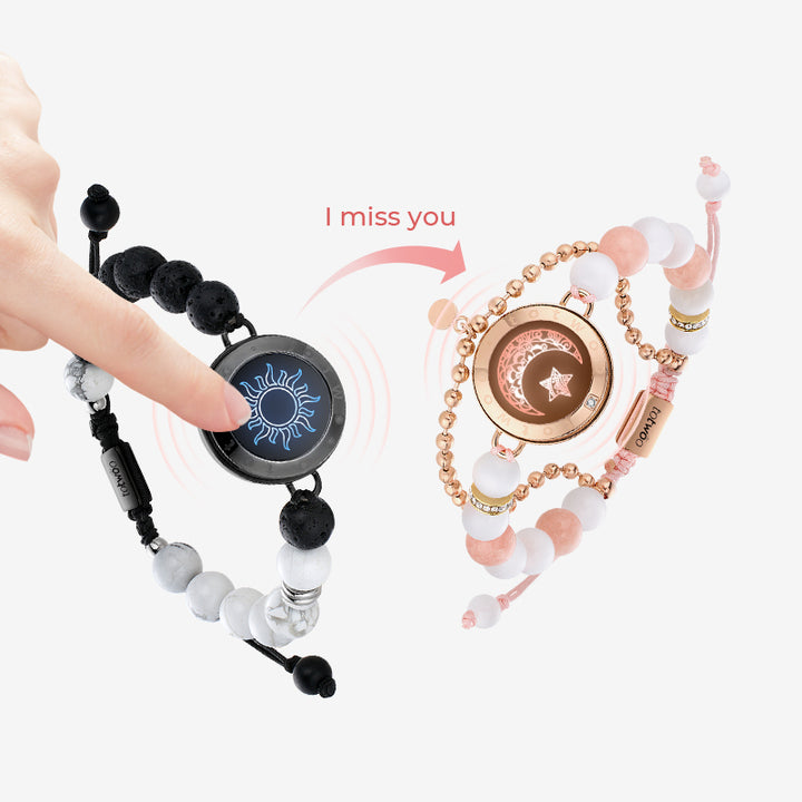 Sun & Moon Touch Bracelets with Phantasmal Beads (Black+Rose Gold)