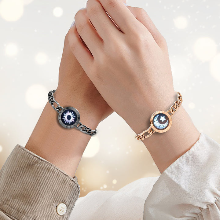 [GESCHENKPAKET] Sun&Moon Touch-Armbänder mit Figaro-Kette (Schwarz + Roségold)