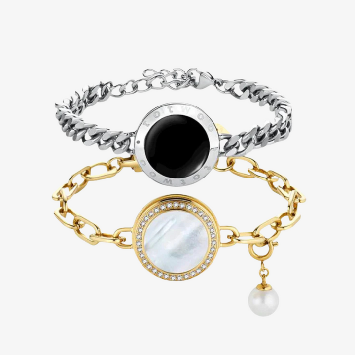 Soulmate 2.0 Touch-Armband-Set (silberne kubanische Kette + goldene Figaro-Kette)