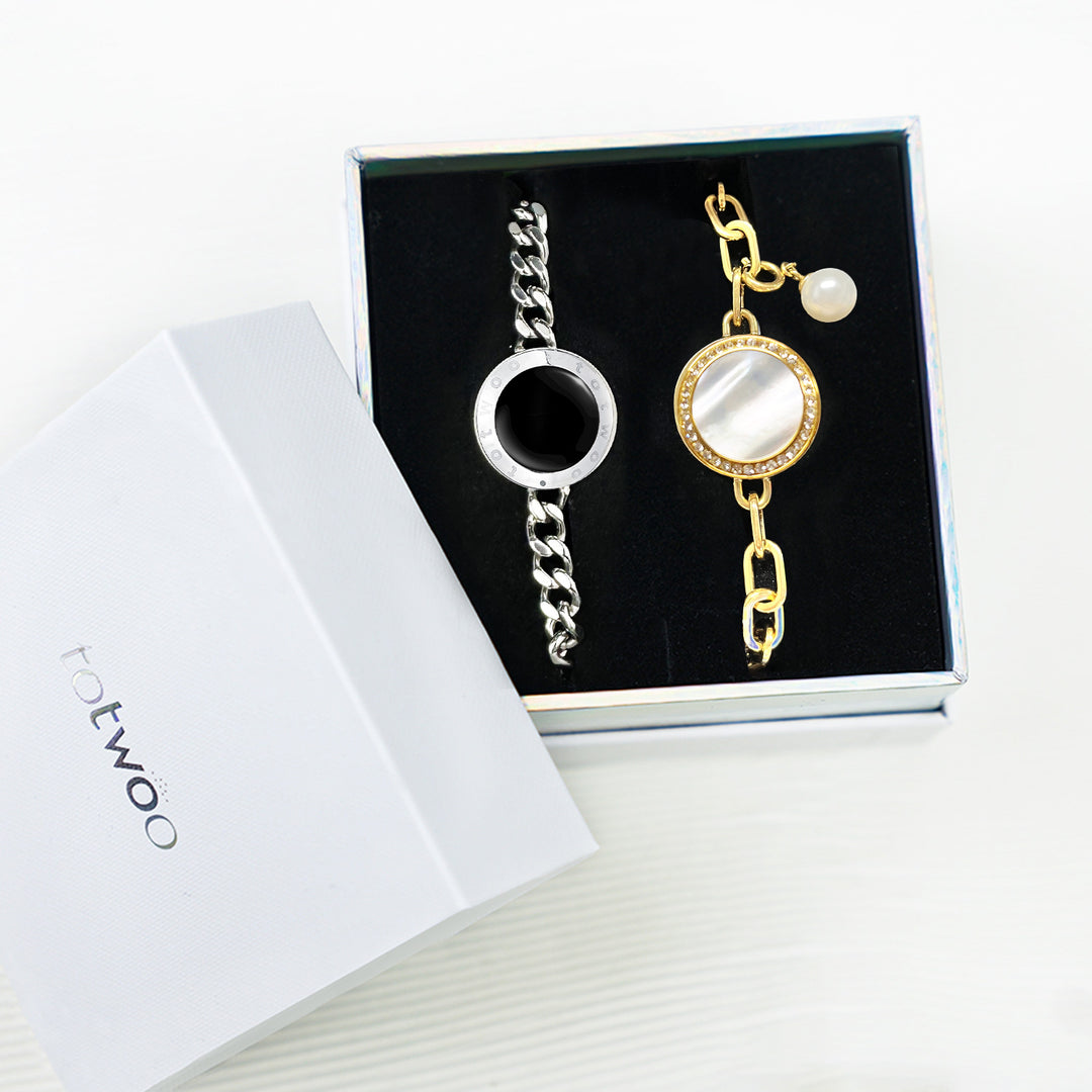 Soulmate 2.0 Touch  Bracelets Set(Silver Cuban Chain+Gold Figaro Chain）