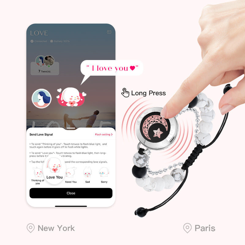 TOTWOO Bracelet Connecté Couple - Communication à Distance - Vibration Et Messages - Design Soleil/Lune