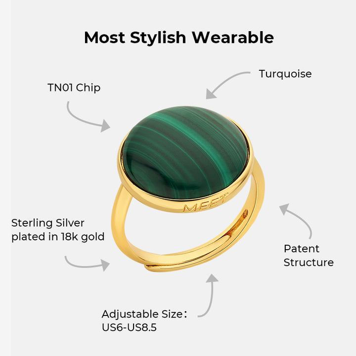 totwoo MEET Malachite Smart Ring(18K gold plated silver)