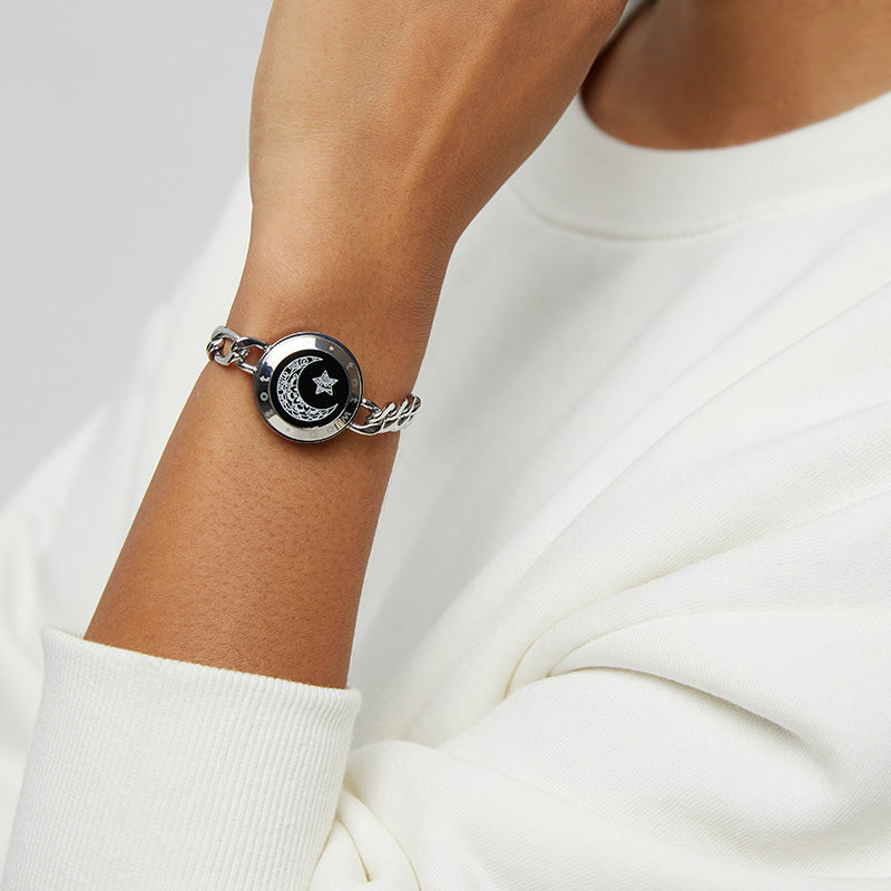 Bracelets de vibration intelligents Sun&moon avec chaîne Figaro (noir + argent)