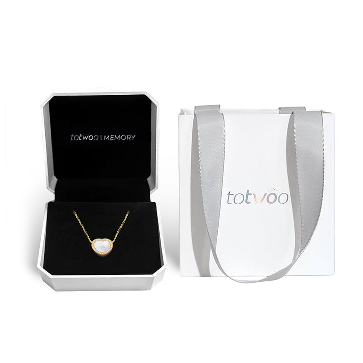 totwoo Memory Digital Locket Necklace (18K Gold Plated Silver & Mother of Pearl)