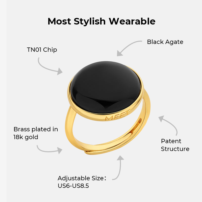 totwoo MEET Black Agate Smart Ring(18K Gold Pated Brass)