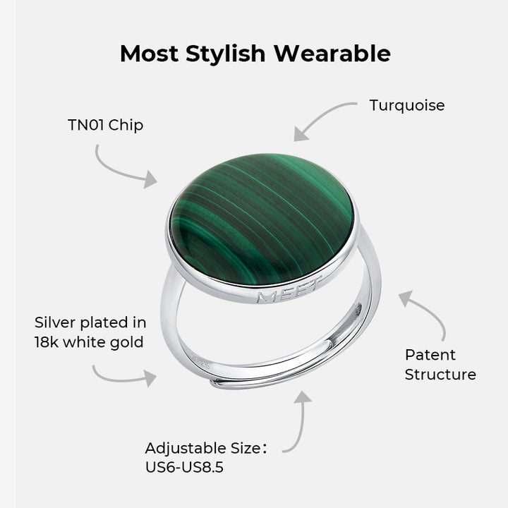 totwoo MEET Malachite Smart Ring(18K white gold plated silver)