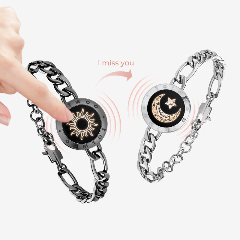Sun&Moon Touch Bracelets with Figaro Chain(Black+Silver)