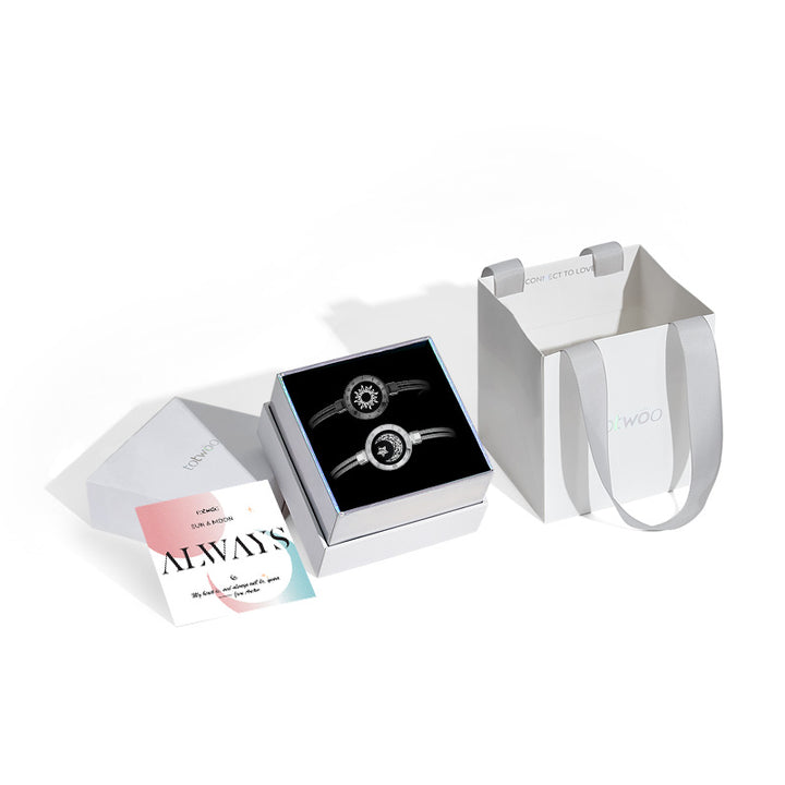Sun&moon Smart Vibrationsarmbänder mit Figaro-Kette (Schwarz+Silber)