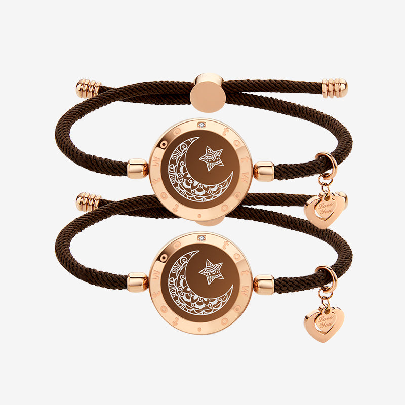 Moon&Star Touch Bracelets with Milan Rope(Brown+Brown)