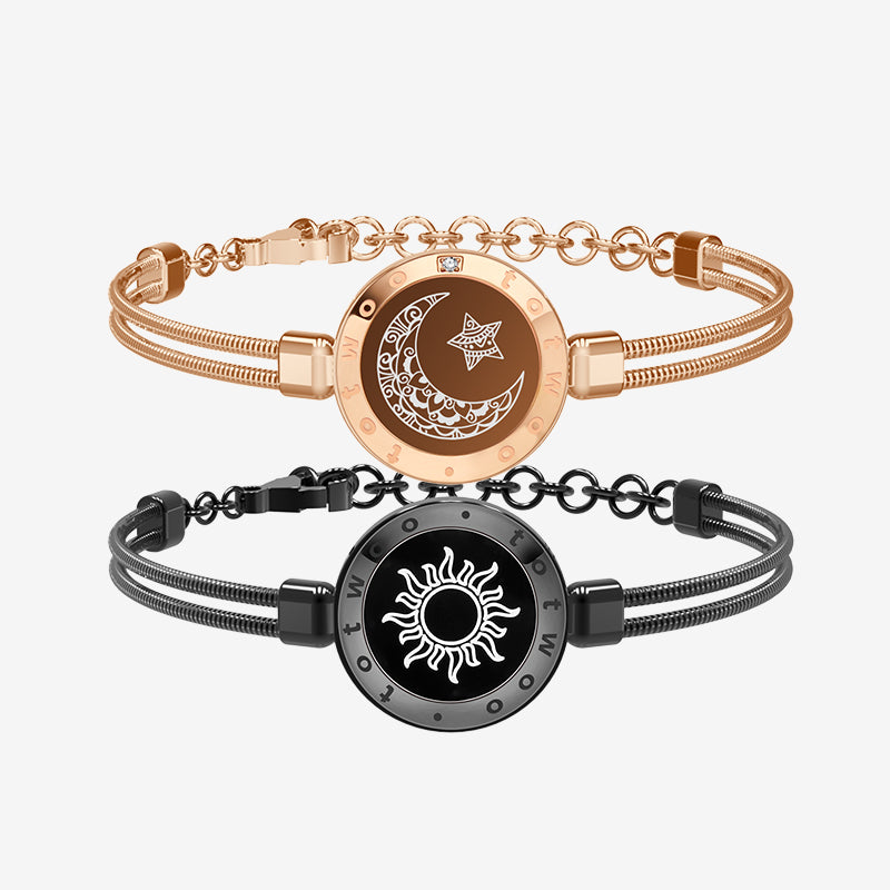 Sun&Moon Touch Bracelets with Snake Chain(Black+Rose Gold)