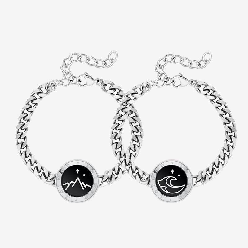 Mountain&Sea Touch Bracelets with Cuban Chain(Silver+Silver)