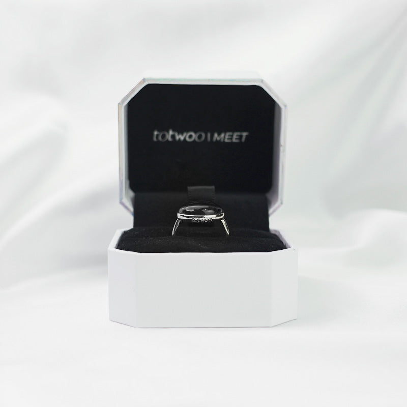 totwoo MEET Black Agate Smart Ring(18K White Gold Pated Silver)