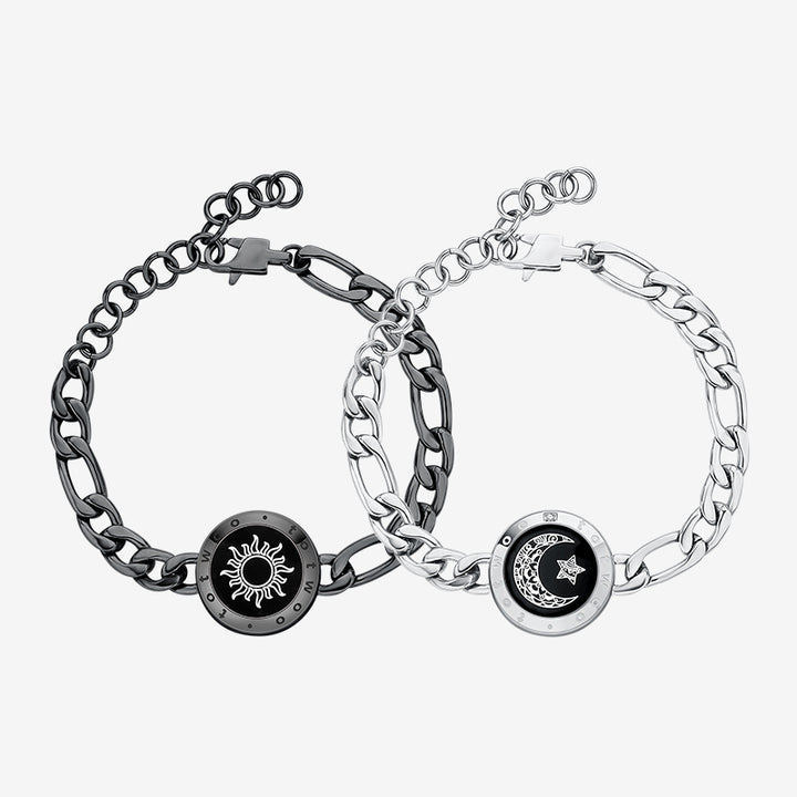 Bracelets de vibration intelligents Sun&moon avec chaîne Figaro (noir + argent)