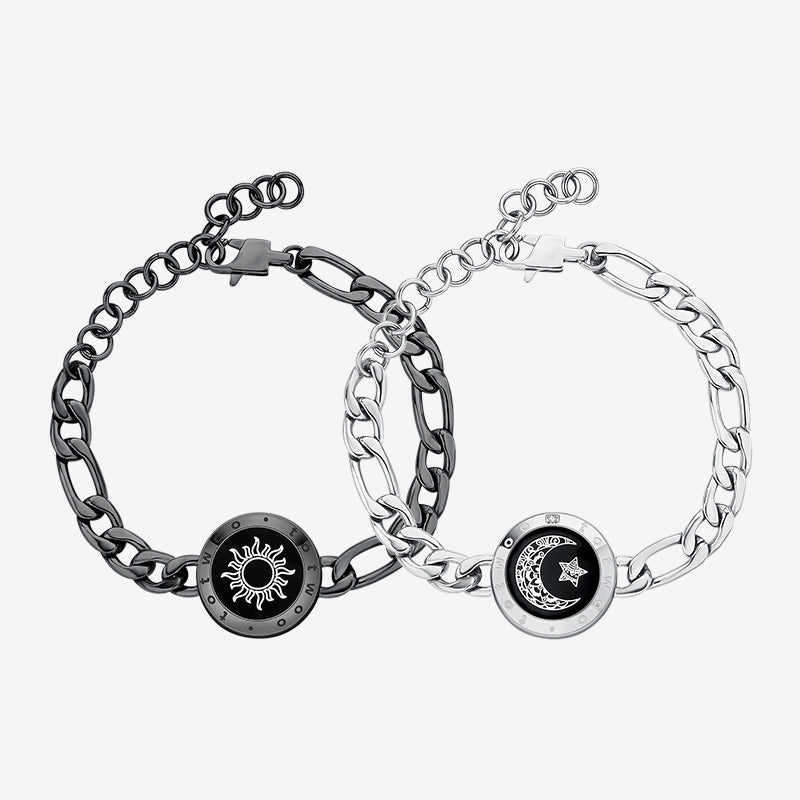 Sun&Moon Touch Bracelets with Figaro Chain(Black+Silver)