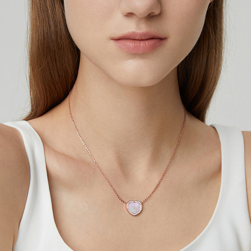 totwoo MEMORY Smart Heart Necklace (Argent plaqué or rose 18 carats et nacre)