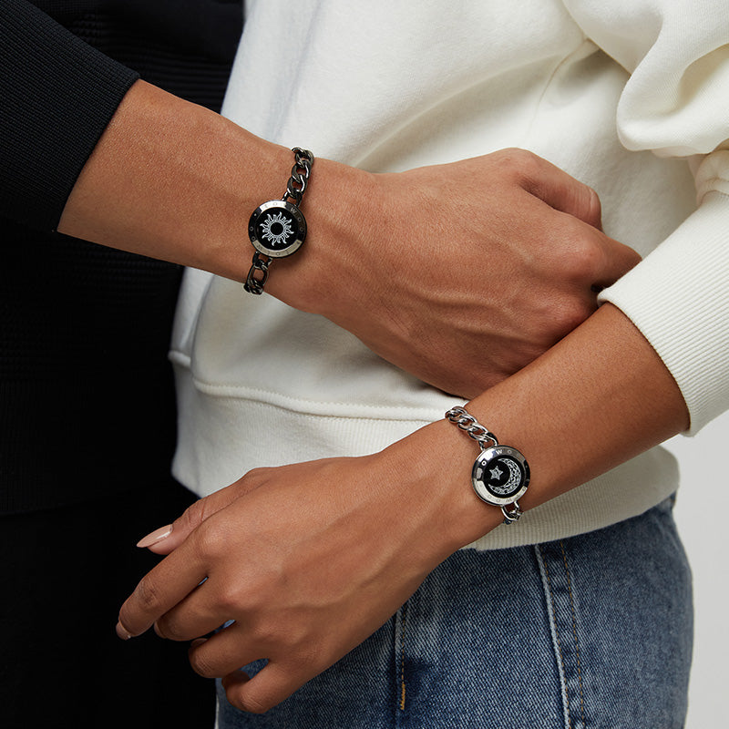 Bracelets de vibration intelligents Sun&moon avec chaîne Figaro (noir + or rose)