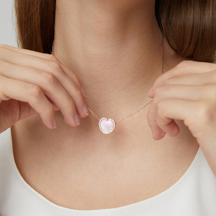totwoo MEMORY Smart Heart Necklace (Argent plaqué or rose 18 carats et nacre)