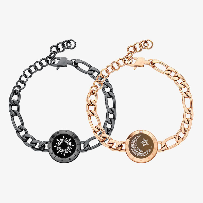 Sun&Moon Touch Bracelets with Figaro Chain(Black+Rose Gold)